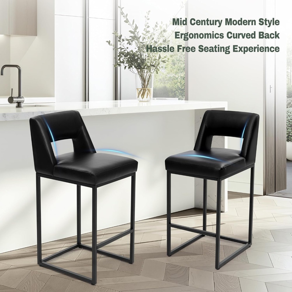 Commercial Kitchen Island - เก้าอี้บาร์สีดำแบบใหม่ ชุด 2 ตัว - เก้าอี้สำหรับเคาน์เตอร์ครัวทันสมัยพร้อมพนักพิงหุ้มเบาะ