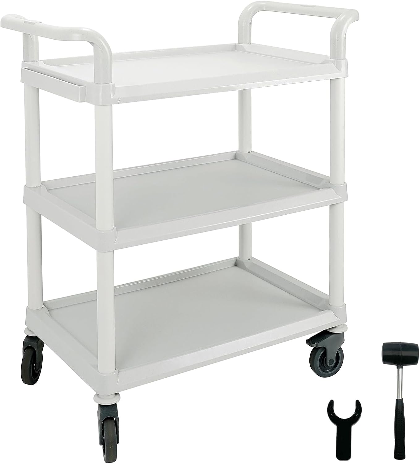 Commercial Kitchen Warehouse - รถเข็นอเนกประสงค์พลาสติก 3 ชั้น สีเทา ขนาดใหญ่ รับน้ำหนักได้