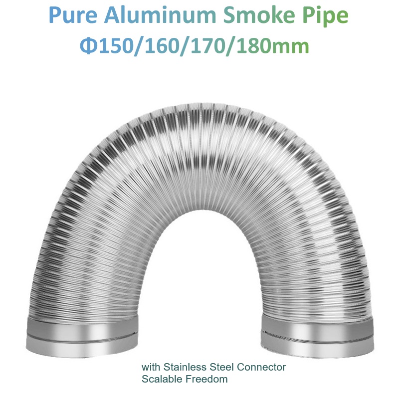Commercial Kitchen Ventilation - Φ90-180 มม.อลูมิเนียมบริสุทธิ์ท่อระบายอากาศกึ่งยืดหยุ่นพร้อมขั้วต่อสแตนเลสสําหรับห้องครัวห้องน้ํา Outlet
