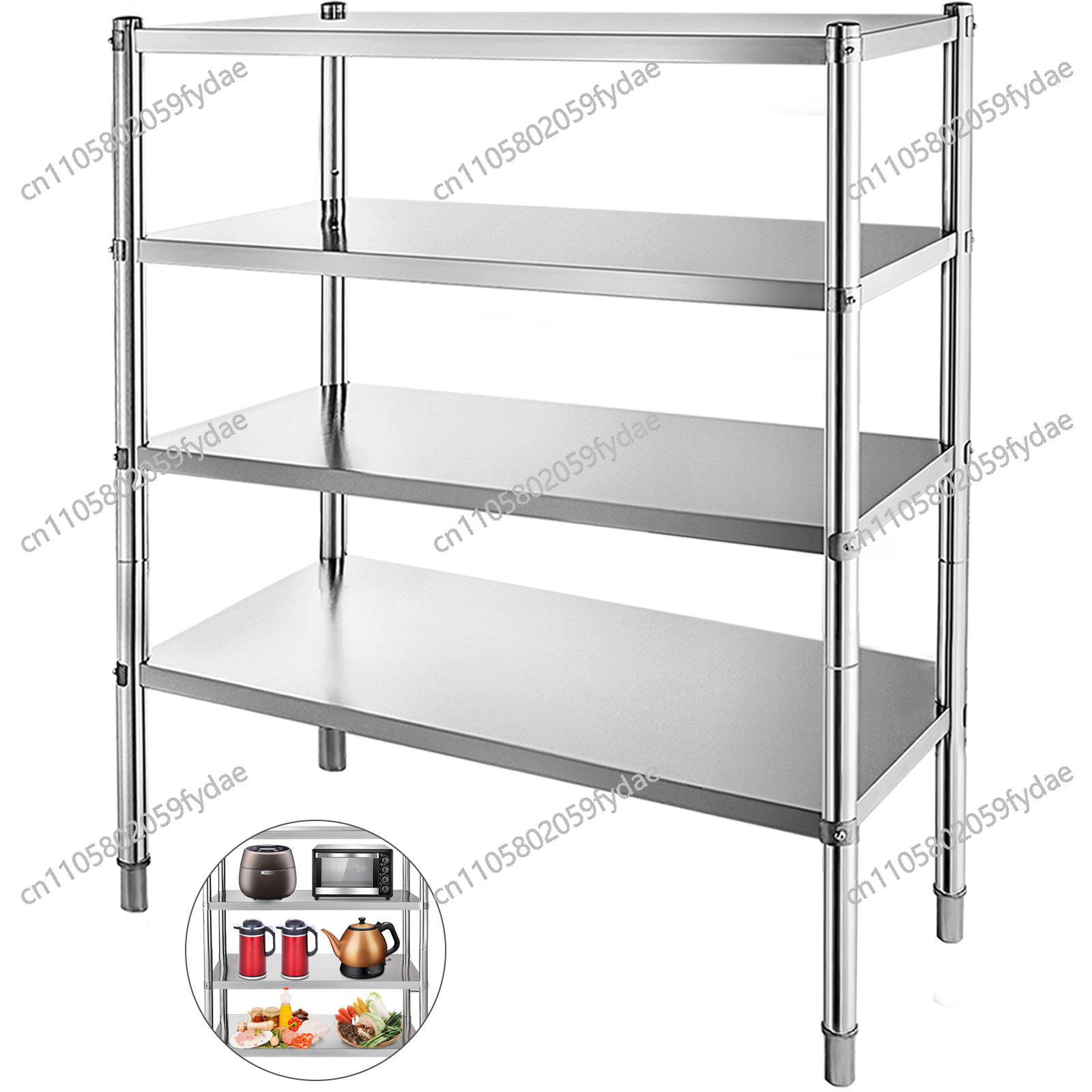Commercial Kitchen Warehouse - ชั้นวางของสแตนเลส 4 ชั้น สำหรับใช้ในเชิงพาณิชย์ เหมาะสำหรับห้องครัว คลังสินค้า
