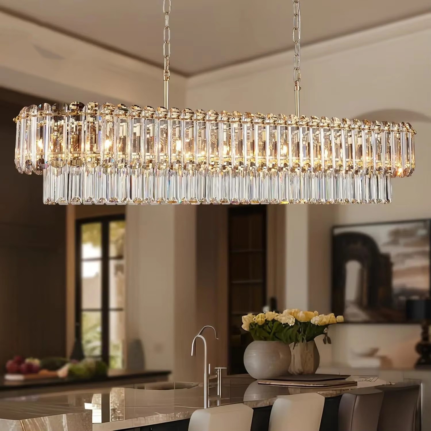 โคมไฟระย้าคริสตัลสีทอง โคมไฟตั - Commercial Kitchen Island บทวิจารณ์และราคา